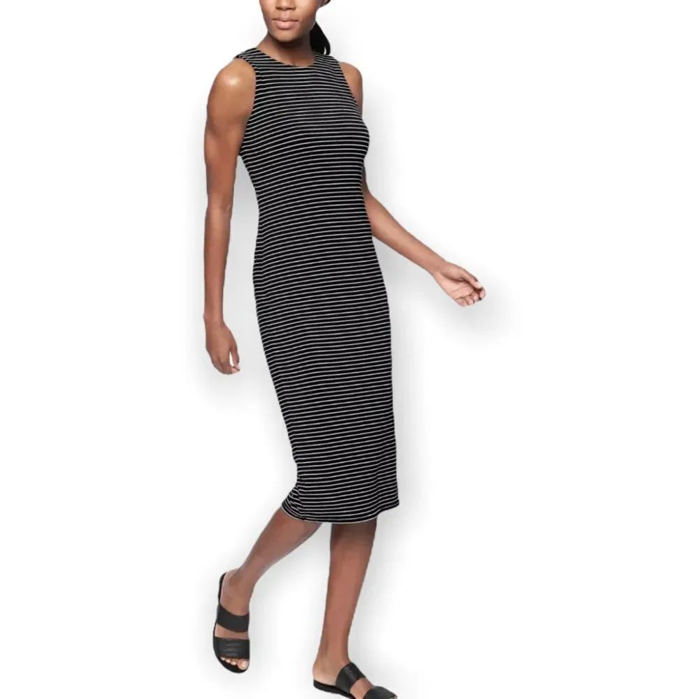 Athleta Stripe Twist Back Dress size Small Black White